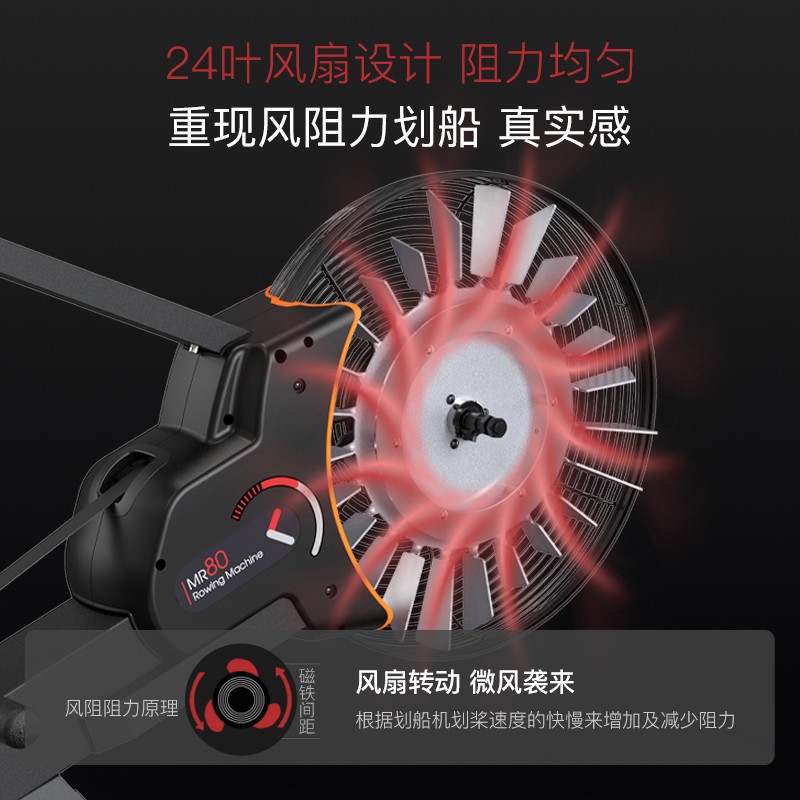 捷瑞特（JOROTO） 美国品牌划船机家用风阻磁控室内划船器可折叠运动健身器材MR80 风磁一体划船机