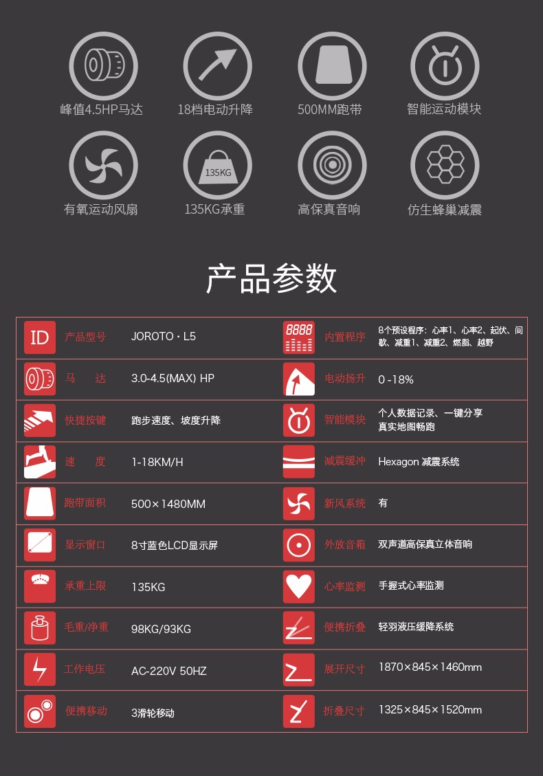 美国捷瑞特（JOROTO）跑步机 家用静音可折叠健身器材 跑带宽度50CM电动升降(图2)