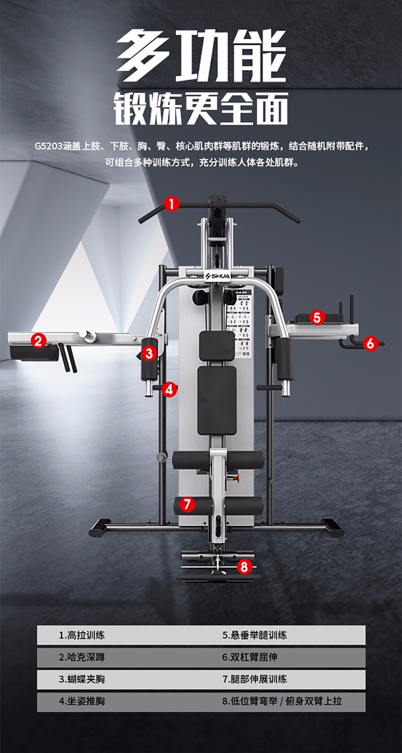舒华 综合训练器多功能力量器械家用健身器材健身房组合机 黑色(图5)