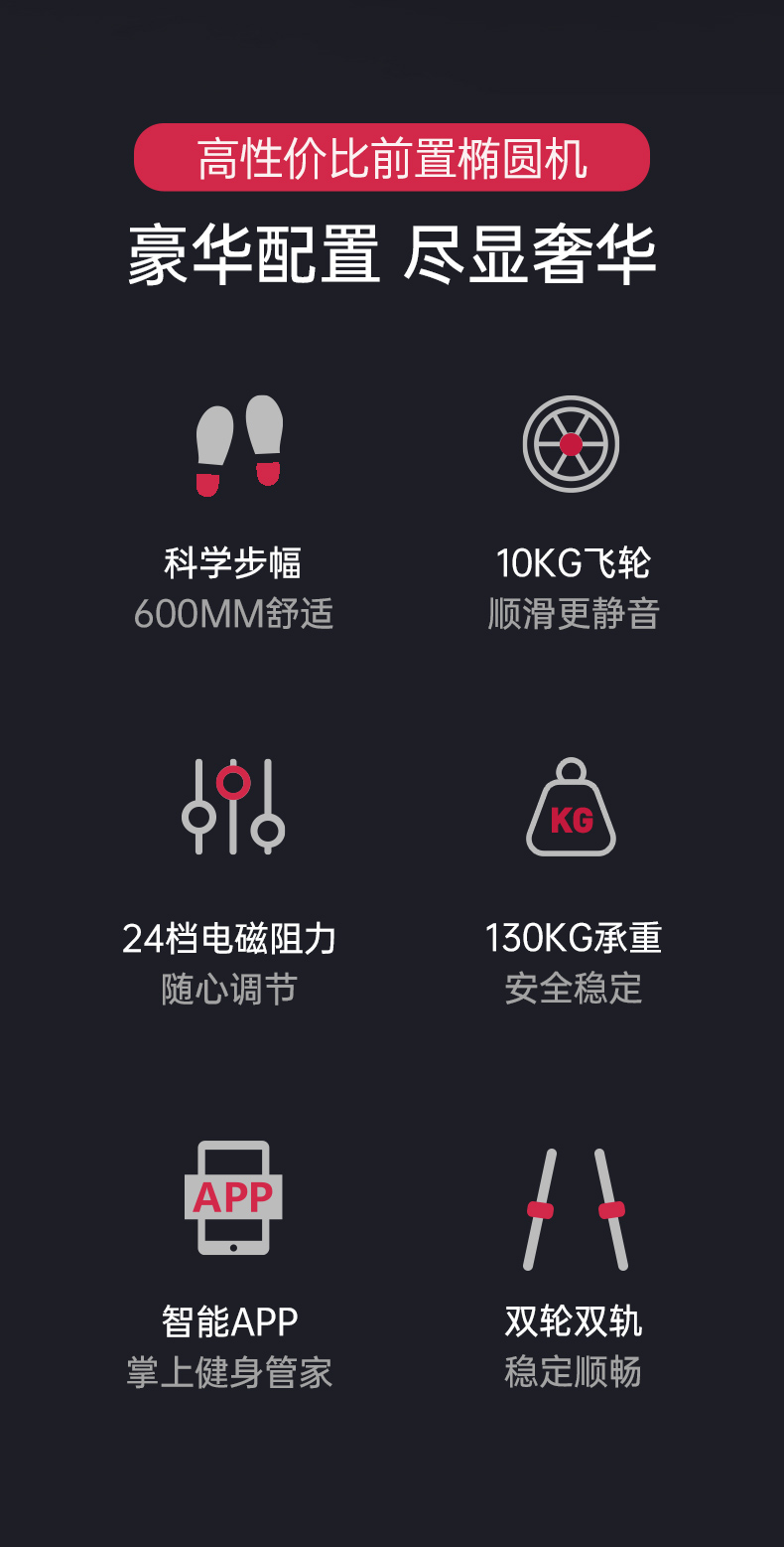 美国捷瑞特（JOROTO）椭圆机 静音前驱动电动磁控太空漫步机 家用健身器材MF45(图2)