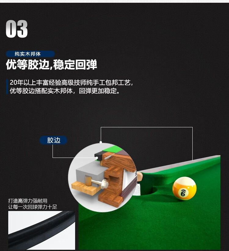 星牌（XING PAI）台球桌标准桌球台家用台球桌中式黑八球厅球房俱乐部XW118-9A (图6)