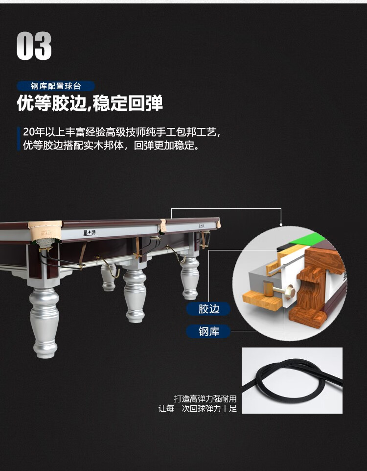 星牌（XING PAI）台球桌标准桌球台银腿家用台球桌中式黑八球厅球房俱乐部XW117-9A 棕(图6)