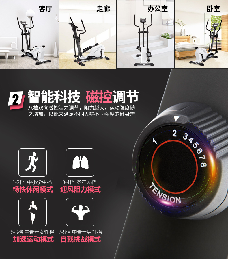 英派斯椭圆机家用磁控静音室内健身器材太空漫步机JC170(图10)
