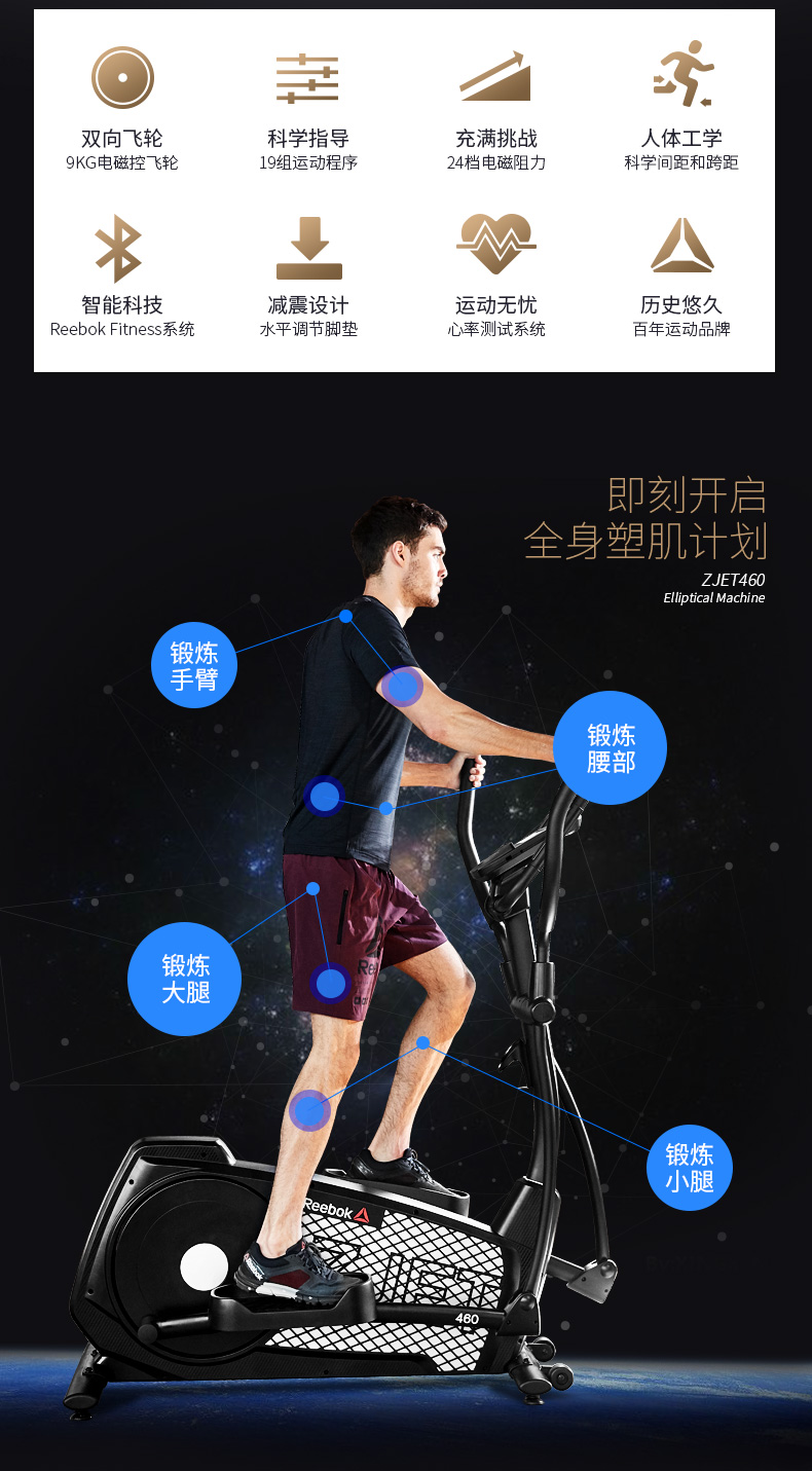 2-19102216004M93.jpg Reebok-锐步 ZJET460椭圆机家用健身器材静音室内小型太空漫步机(图2)